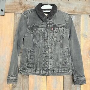 Levi's Black Sherpa Lined Denim Trucker Jacket Women's Small